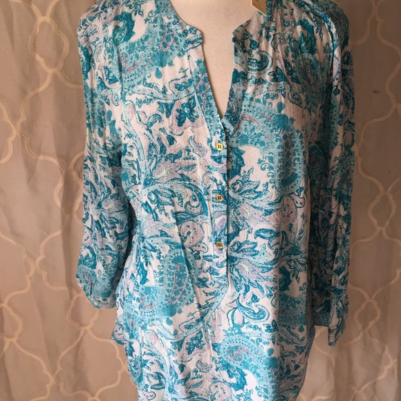 FINAL $ NEW GRAND & GREENE TURQUOISE PAISLEY TOP - Picture 7 of 8